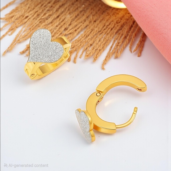 🆕️18K Gold Plated Shimmering Heart Huggie Earrings 💖 Trendy Sparkling Hoops - Picture 5 of 12